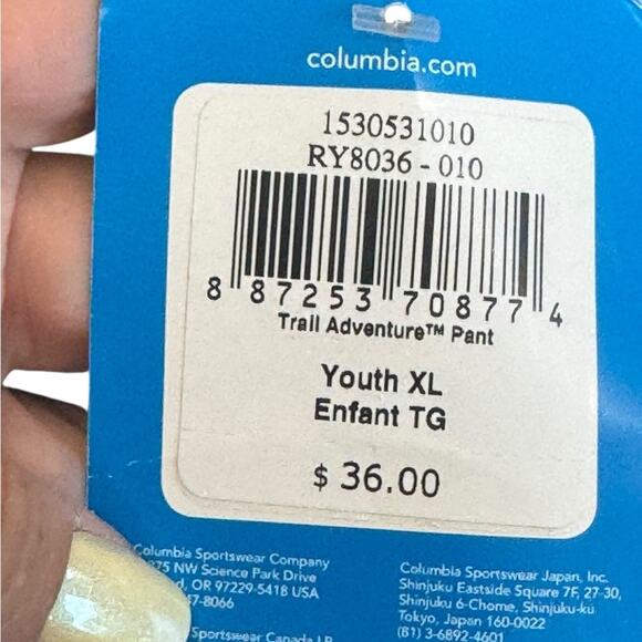 COLUMBIA Black Trail adventure pant NEW Youth size XL  RAIN Pants with Omni-Tech - Picture 5 of 11